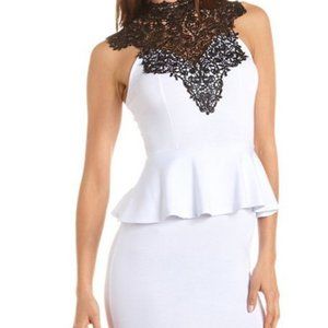 Charlotte Russe Crochet Lace Top Peplum White and Blue Dress - Size Small